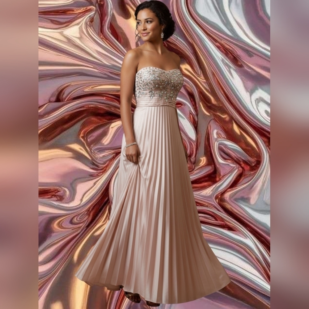 My Michelle Strapless Shimmery Beaded Gown - Picture 1 of 15